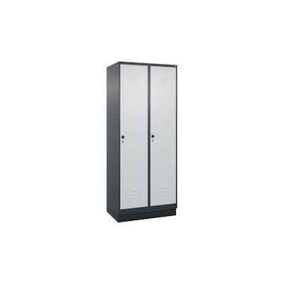 C+P Aufbewahrungsspind Classic PLUS, Sockel, 2 Abteile je 4 Fachböden, HxBxT 195x80x50cm, Sicherheitsdrehriegel, Anthrazit/Hellgrau von PROREGAL Image