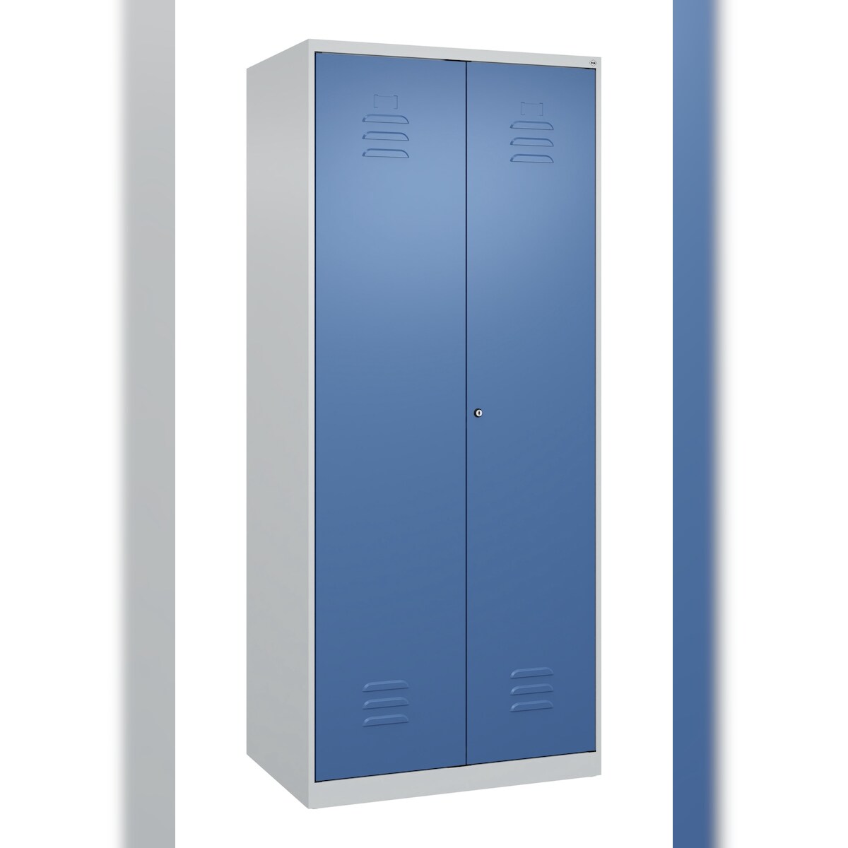C+P Aufbewahrungs Doppel-Spind Classic PLUS, 2 Abteile je 4 Fachböden, HxBxT 185x80x50cm, Zylinderschloss, Hellgrau/Fernblau von PROREGAL Image