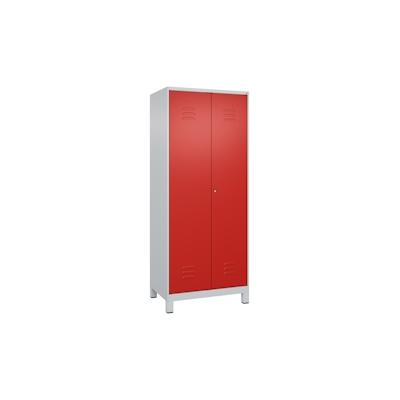 C+P Aufbewahrungs Doppel-Spind Classic PLUS, Füßen, 2 Abteile, 5 Fachböden, HxBxT 195x80x50cm, Zylinderschloss, Hellgrau/Rot von PROREGAL Image