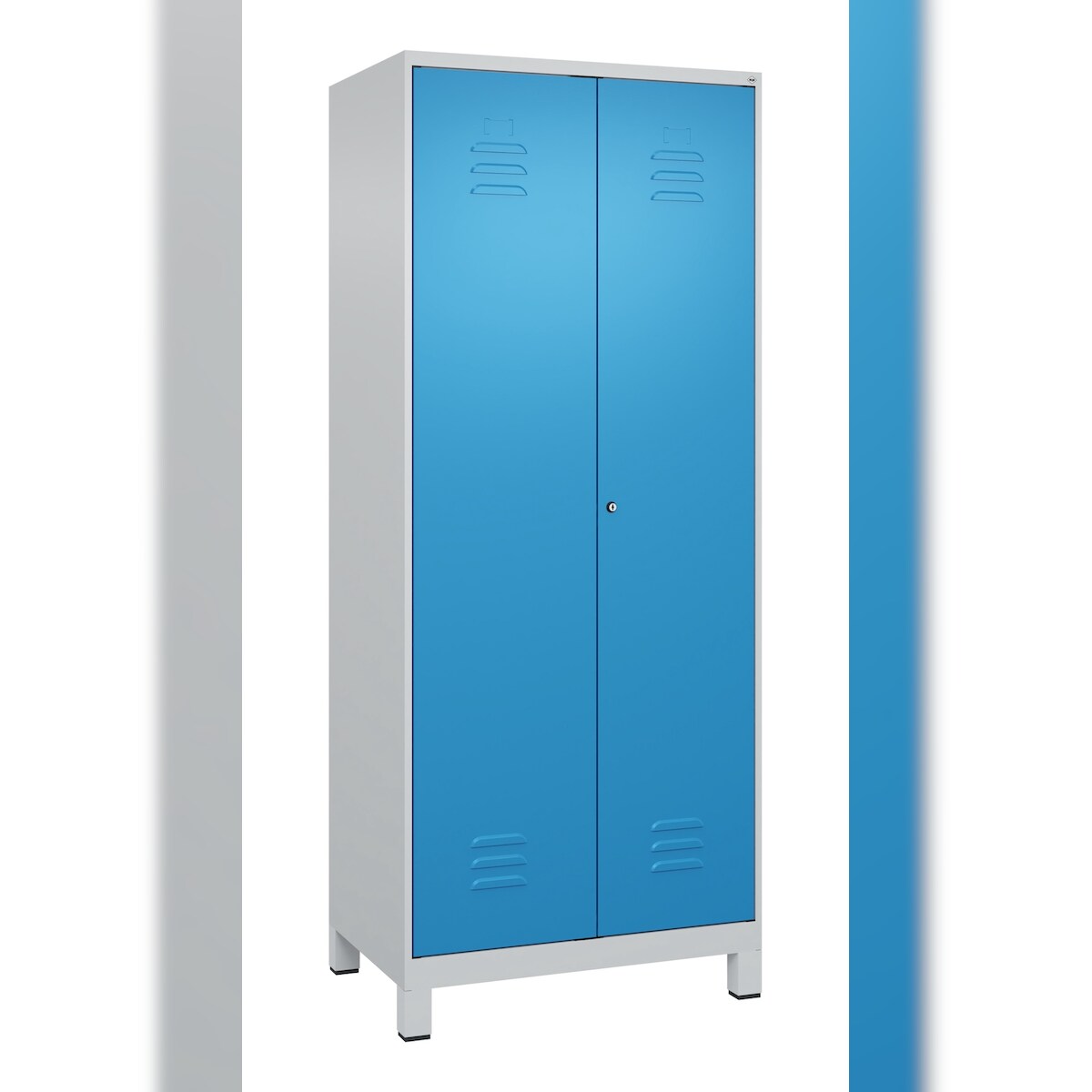 C+P Aufbewahrungs Doppel-Spind Classic PLUS, Füßen, 2 Abteile, 4 Fachböden, HxBxT 195x80x50cm, Zylinderschloss, Hellgrau/Lichtblau von PROREGAL Image