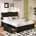 Black Queen Size Upholstered Platform Bed Frame with 4 Storage Drawers and Leather Storage Platform Heavy Duty Bed, Slat Support