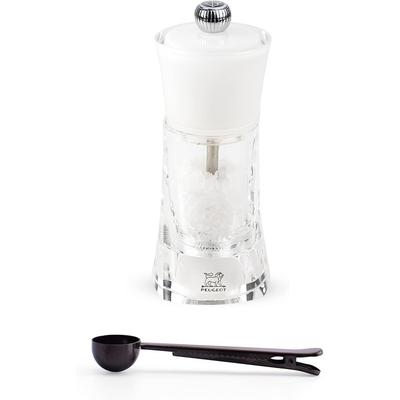 Peugeot Molene Salt Mill Gift Set , 5.5-Inch, White - With Stainless Steel Spice Scoop/Bag Clip