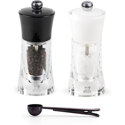 Peugeot Molene White Salt & Black Pepper Mill Gift Set , 5.5-Inch, - With Stainless Steel Spice Scoop/Bag Clip