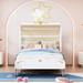 Twin Princess Bed Carriage-Shaped Design Platform Bed Frame Princess Bed with 3D Carving Pattern and Canopy, Slat - White+Pink