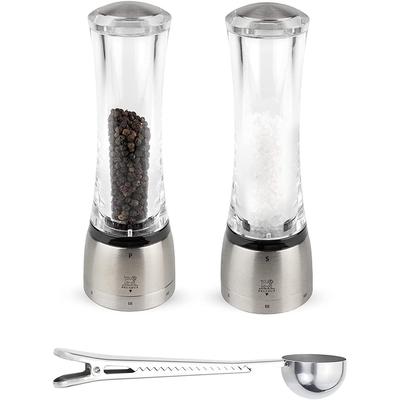 Peugeot Daman U'Select Shaftless 8.25 Inch Salt & Pepper Mill, Gift Set Stainless Steel - With Scoop (Salt & Pepper Mill Set)