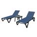 5 Adjustable Aluminum Outdoor 2 Chaise Lounge Chair and 1 Table in Navy Blue