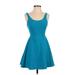 Express Casual Dress - Mini Scoop Neck Sleeveless: Teal Solid Dresses - Women's Size Small