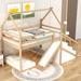 Nordic Creative Twin over Twin House Loft Bunk Bed with Slide and Storage Staircase for Kids, Teens, Girls, Boys, Natural