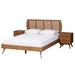 Asami Mid-Century Modern Walnut Brown Finished Wood and Woven Rattan 3-Piece/4-Piece/5-Piece Bedroom Set (Multiple Bed Sizes)
