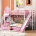 Pink Twin-Over-Twin Castle Style Bunk Loft Bed with 2 Drawers 3 Shelves