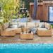 7-Piece Patio Yellow Wicker Sectional Seating Group with Cusions and Side Table