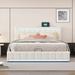 Queen Size Linen Upholstered Platform Bed with Hydraulic Storage System, LED Light, and a set of USB Ports and Sockets, Beige