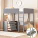 Twin/Full Size Loft Bed with Convertible Desk, Storage Shelf and 4 Drawers, Teddy Fleece Loft Bedframe with Ladder and Guardrail