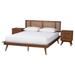 Nura Mid-Century Modern Walnut Brown Finished Wood and Rattan 3-Piece/4-Piece/5-Piece Bedroom Set (Multiple Bed Sizes)