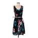 Jennifer Lopez Casual Dress - A-Line V Neck Sleeveless: Black Floral Dresses - Women's Size Small