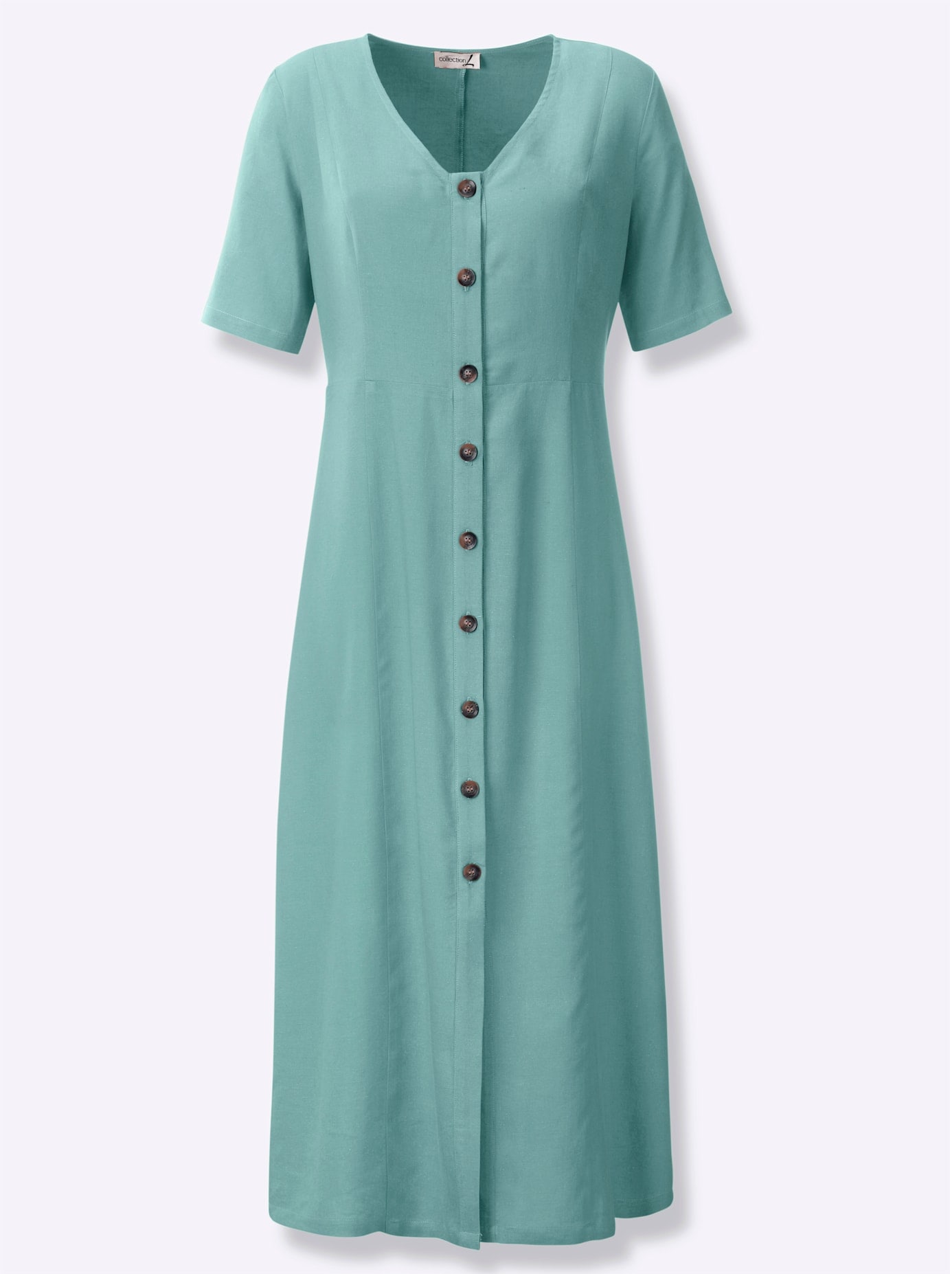 Sommerkleid CASUAL LOOKS "Kleid", Damen, Gr. 36, Normalgrößen, grün (salbei), Web, 55% Leinen, 45% Viskose, unifarben, lang, V-Ausschnitt, Kleider Image