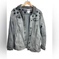 Lularoe Jackets & Coats | Lularoe Jaxon Gray Denim Jean Jacket Embroidered Stars Sz Large Moto | Color: Black/Gray | Size: L
