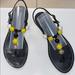J. Crew Shoes | J.Crew Sz.9 Black Leather Beaded Flat Sandal Italy | Color: Black/Yellow | Size: 9