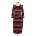 Shelby & Palmer Cocktail Dress - Midi Crew Neck 3/4 sleeves: Burgundy Print Dresses - Women's Size 8