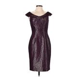 Kay Unger Cocktail Dress - Sheath Boatneck Short sleeves: Burgundy Print Dresses - Women's Size 2