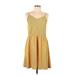 Universal Thread Cocktail Dress - A-Line V Neck Sleeveless: Yellow Print Dresses - Women's Size Large