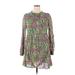 Banjanan Casual Dress - A-Line Crew Neck 3/4 sleeves: Green Floral Dresses - Women's Size X-Large