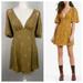 Free People Dresses | Free People Mustard Brown Clove Floral V-Neck Open Back Mockingbird Mini Dress | Color: Orange/Tan | Size: 6