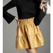 Anthropologie Skirts | Anthropologie Somerset Faux Leather Mini Skirt Tiered A Line Ruched Waist Large | Color: Gold/Yellow | Size: L