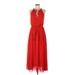 H&M Cocktail Dress - Midi High Neck Sleeveless: Red Solid Dresses - Women's Size 6