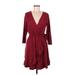 As U Wish Casual Dress - Wrap: Burgundy Solid Dresses - Women's Size Medium