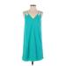 CeCe Casual Dress - A-Line V Neck Sleeveless: Teal Print Dresses - Women's Size 0