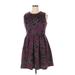 DressBarn Cocktail Dress - A-Line High Neck Sleeveless: Burgundy Floral Dresses - Women's Size 14 Petite