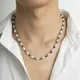 Salunderes-Collier de perles ovales pour hommes tour de cou court perles de cristal noires faites