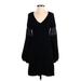 Beau Soleil Casual Dress - Shift V Neck Long sleeves: Black Print Dresses - Women's Size Small
