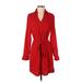 Express Casual Dress - Shirtdress Collared Long sleeves: Red Print Dresses - Women's Size Small