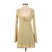 FP BEACH Casual Dress - A-Line Tie Neck Long sleeves: Tan Solid Dresses - Women's Size X-Small