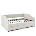 Home Decor Daybed w/ Two Drawers, Tufted Sofa Bed Frame Upholstered/Linen in Brown | 34.08 H x 82.58 W x 58.08 D in | Wayfair DAGEW487S00177