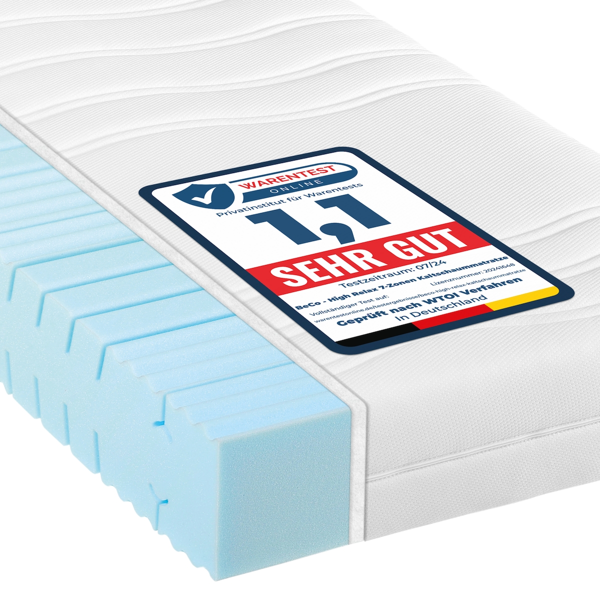 Kaltschaummatratze BeCo High Relax, 21 cm Komforthöhe, Made in Germany - Größe: 80 x 200 cm, Härtegrad: H3 (80 kg - 120 kg) Image