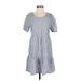 BeachLunchLounge Casual Dress - Mini Scoop Neck Short sleeves: Blue Stripes Dresses - Women's Size X-Small