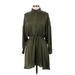 Zara Casual Dress - Mini High Neck Long sleeves: Green Solid Dresses - Women's Size X-Small