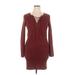 ASOS Casual Dress - Bodycon V Neck Long sleeves: Burgundy Solid Dresses - Women's Size 14