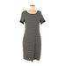 Talbots Casual Dress - Sheath Scoop Neck Short sleeves: Black Stripes Dresses - Women's Size Medium