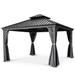 12 ft. x 12 ft. Double Roof Hardtop Aluminum Patio Gazebo with Netting and Curtains