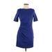 Lafayette 148 New York Casual Dress - Sheath Crew Neck Short sleeves: Blue Print Dresses - Women's Size 6