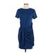 BTFBM Casual Dress - Wrap Crew Neck Short sleeves: Blue Print Dresses - Women's Size Small