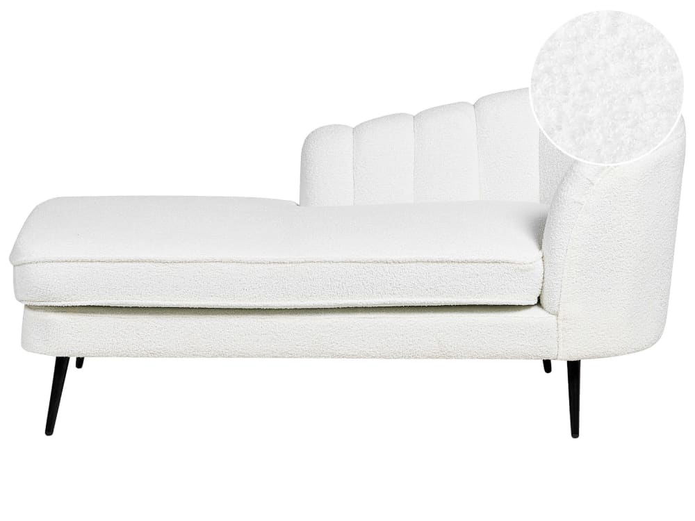 Chaise longue côté droit bouclé blanc cassé