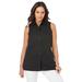 Plus Size Women's Stretch Cotton Poplin Sleeveless Shirt by Jessica London in Black (Size 18 W)