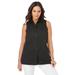 Plus Size Women's Stretch Cotton Poplin Sleeveless Shirt by Jessica London in Black (Size 16 W)