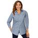 Plus Size Women's Stretch Cotton Poplin Shirt by Jessica London in Evening Blue Shadow Stripe (Size 14 W) Button Down Blouse