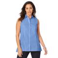 Plus Size Women's Stretch Cotton Poplin Sleeveless Shirt by Jessica London in French Blue (Size 24 W)